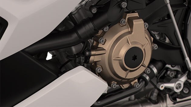 We see the engine of the S 1000 R in detail.