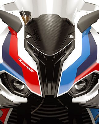 We see the asymmetrical colour concept of the M RR with the basic colours light blue, dark blue and red.